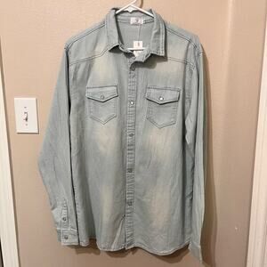 Tribal Studios NEW Men’s Distressed Ling Sleeve Denim Shirt Sz Large